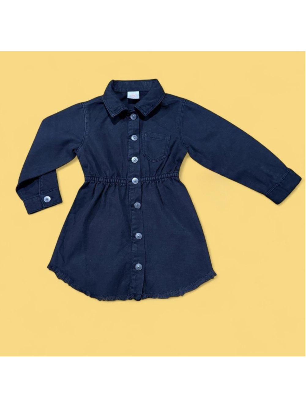 Toddler Girls 2T Black Denim Button Front Shirt Dress Frayed Hem NWT